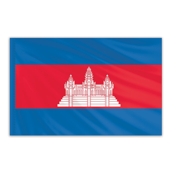 Global Flags Unlimited Cambodia Indoor Nylon Flag 5'x8' with Gold Fringe 201409F